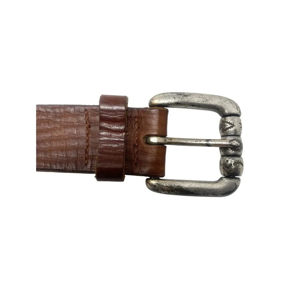 Fossil Womens Genuine Brown Textured Leather Belt Aztec Symbol Buckle Size M